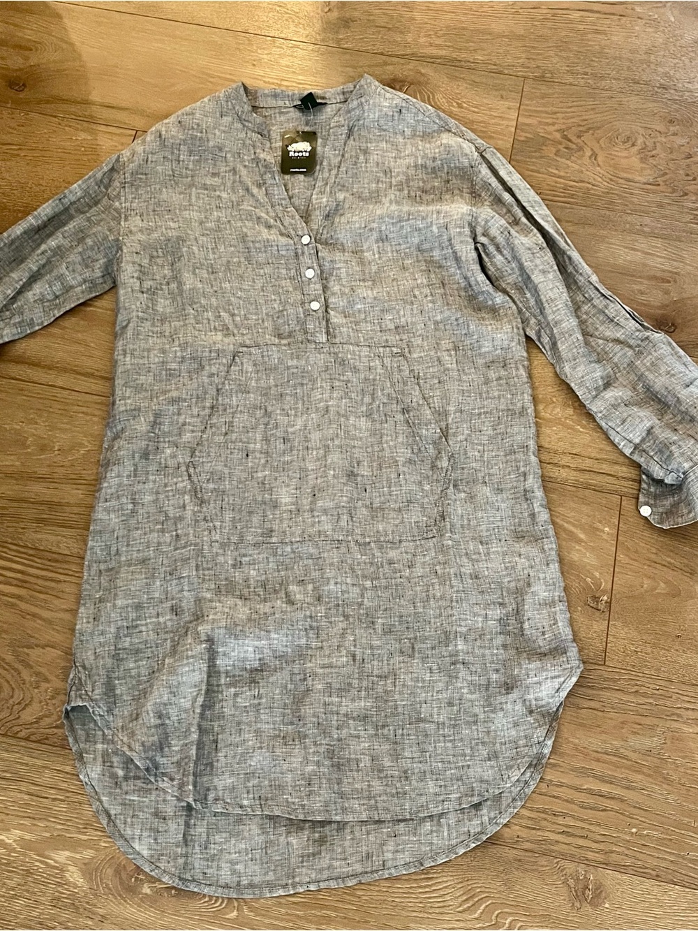Roots Women's Gray Linen Tunic with Kangaroo Pocket